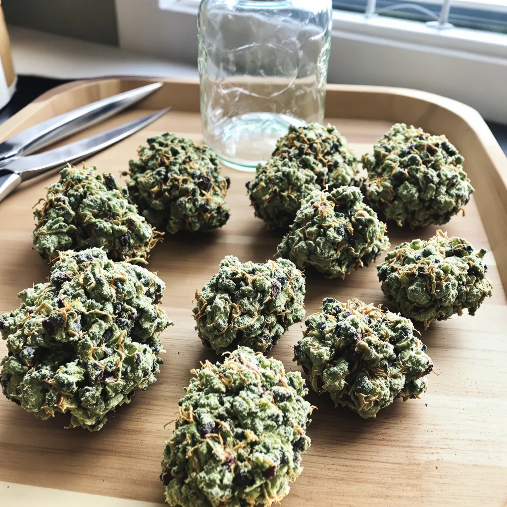 Sour Grape 58% indica / 42% sativa — fleur avec trichomes visibles