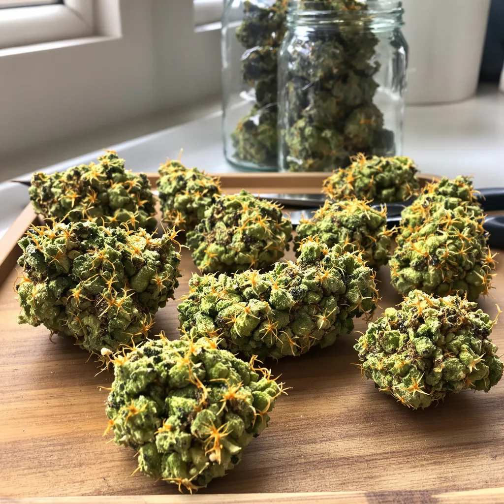 Sour Jack 18% indica / 82% sativa — fleur avec trichomes visibles