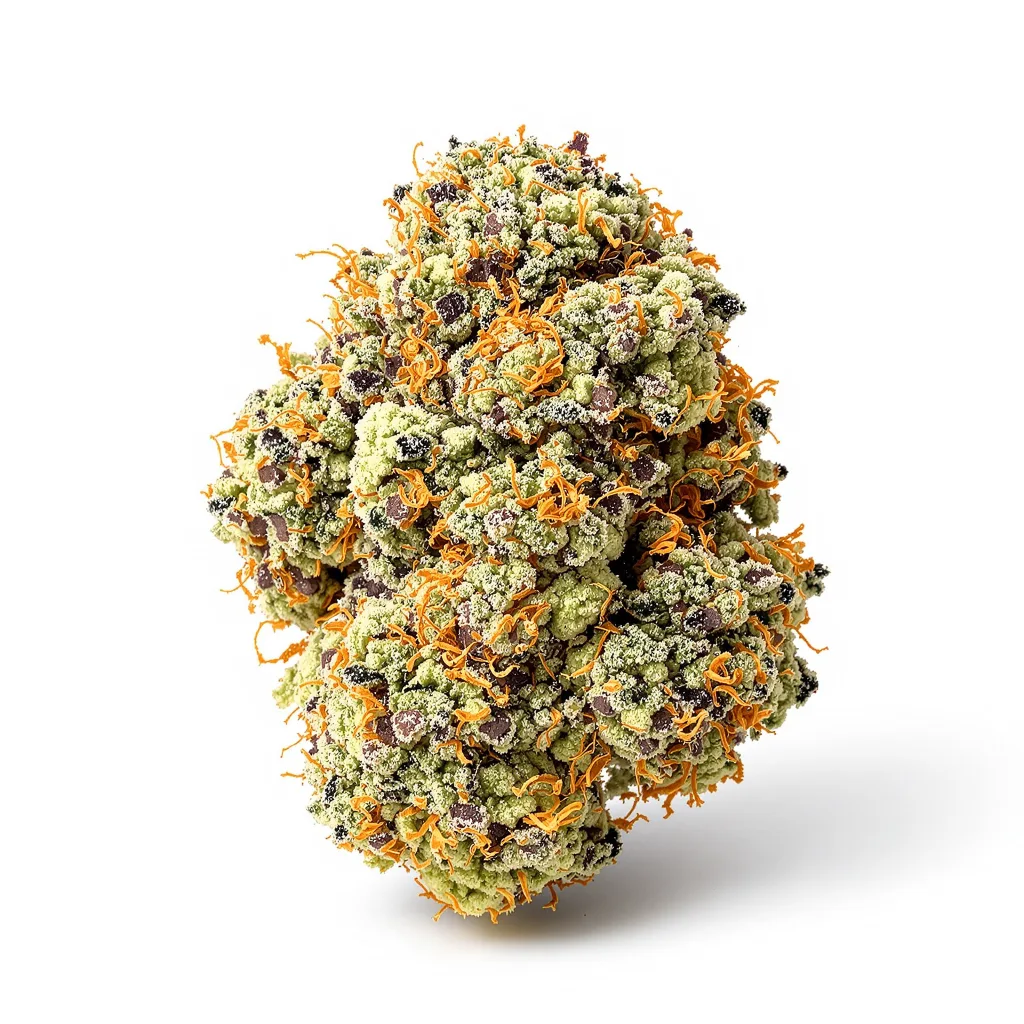 Sour Kush 50% indica / 50% sativa — fleur avec trichomes visibles
