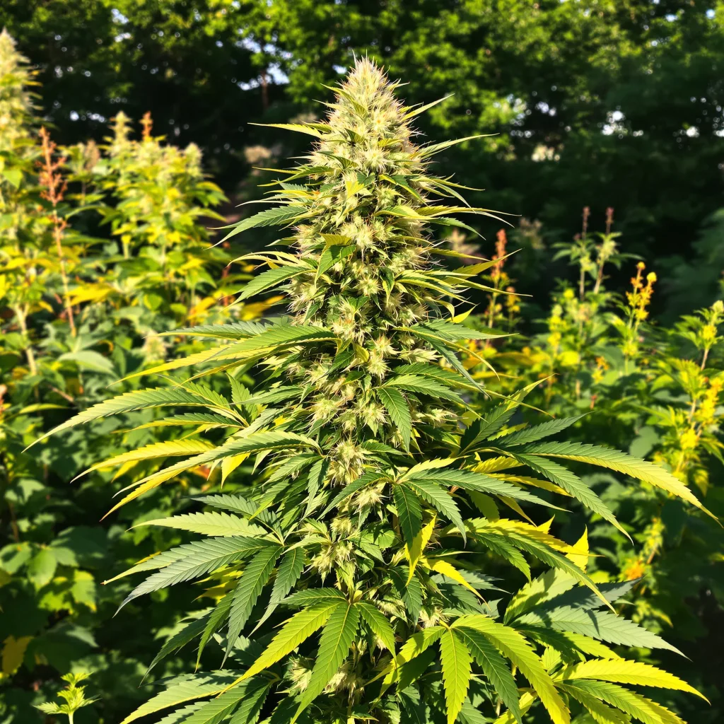 Sour Kush 50% indica / 50% sativa — fleur avec trichomes visibles