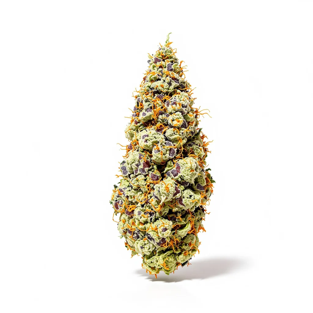 Sour Kush 50% indica / 50% sativa — fleur avec trichomes visibles