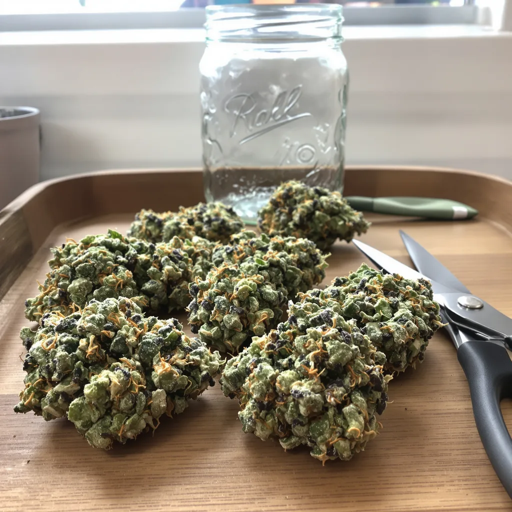 Sour Lemon OG 40% indica / 60% sativa — fleur avec trichomes visibles