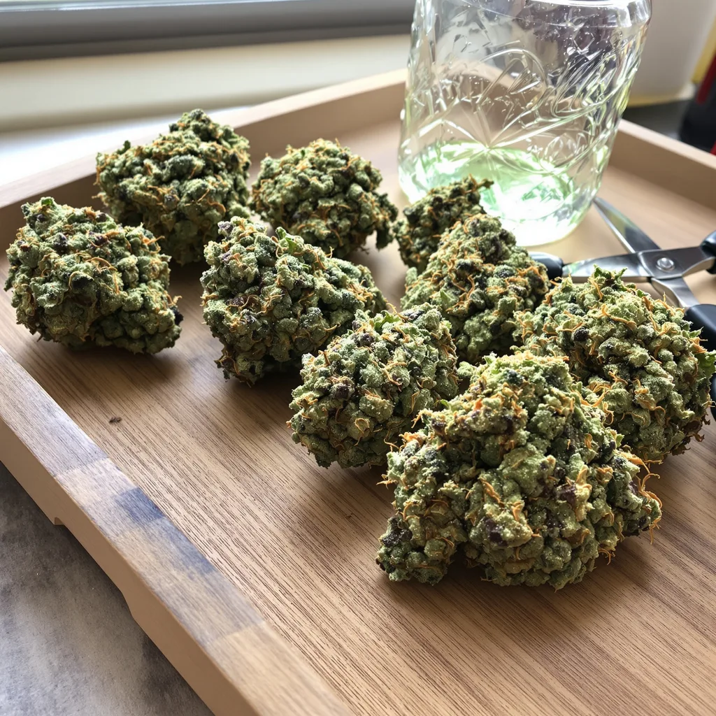 Sour OG 63% indica / 37% sativa — fleur avec trichomes visibles