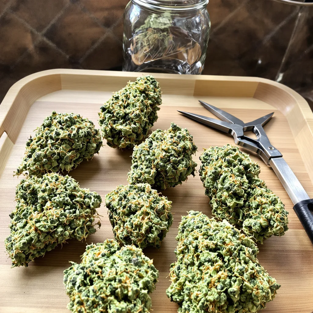Sour Tangie 23% indica / 77% sativa — fleur avec trichomes visibles