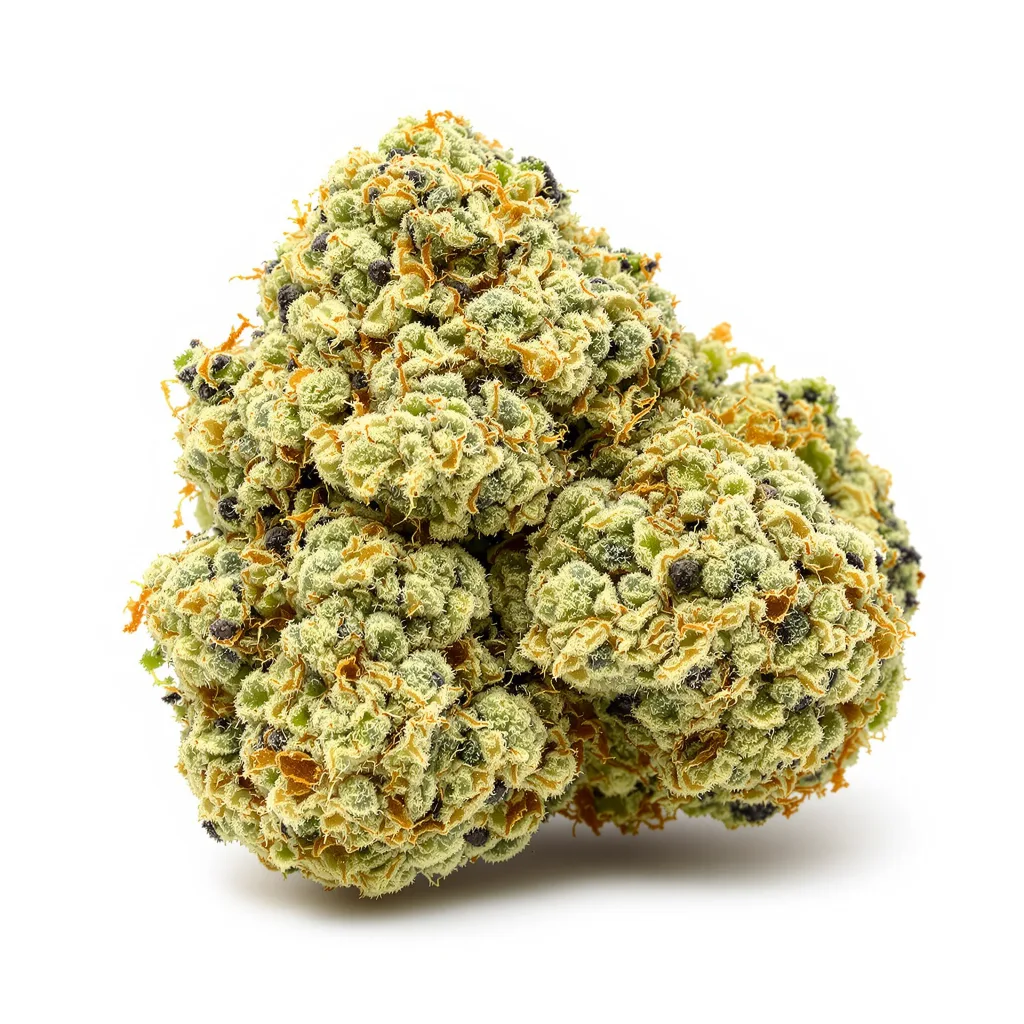 Sour Tsunami CBD 56% indica / 44% sativa — fleur avec trichomes visibles