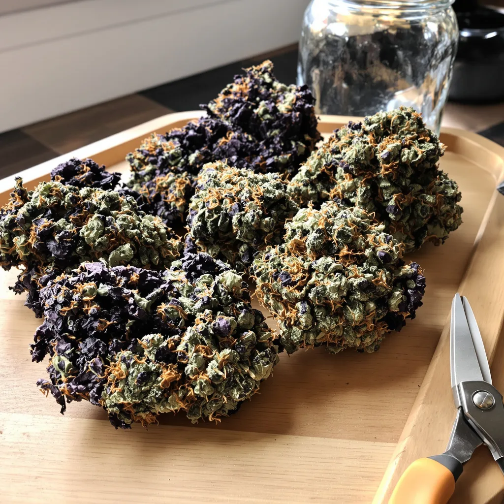 South Indian 73% indica / 27% sativa — fleur avec trichomes visibles