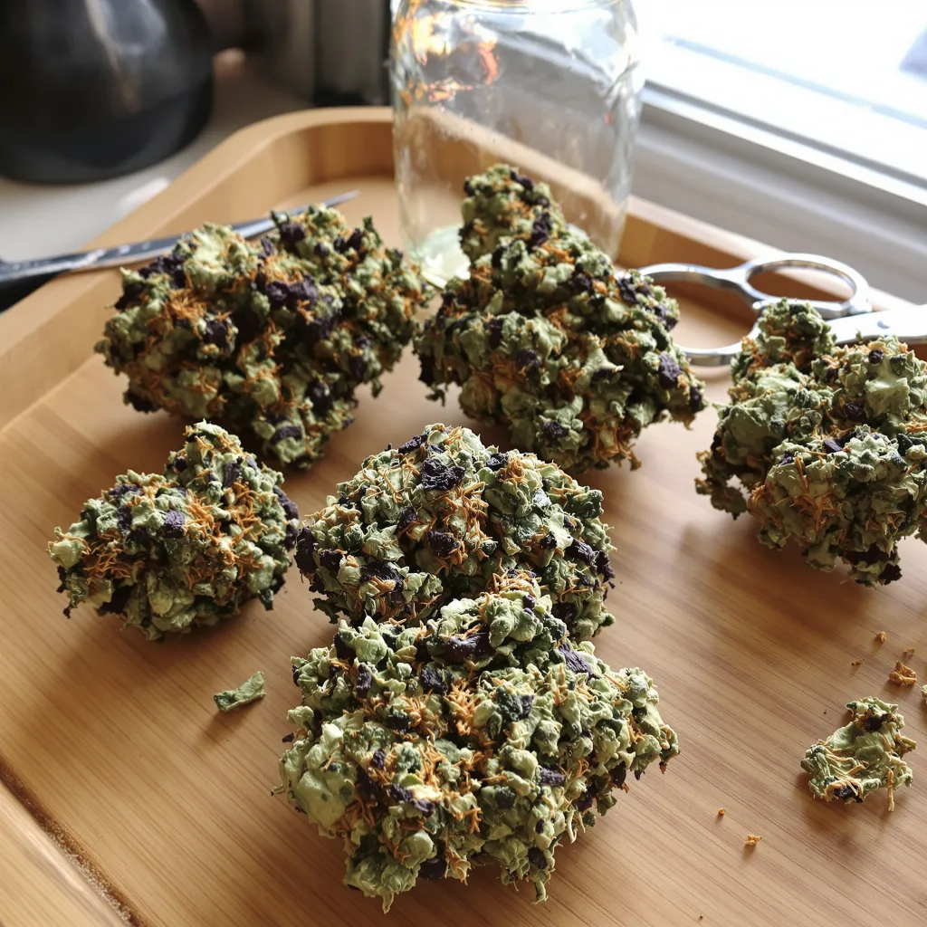 Space Dawg 89% indica / 11% sativa — fleur avec trichomes visibles