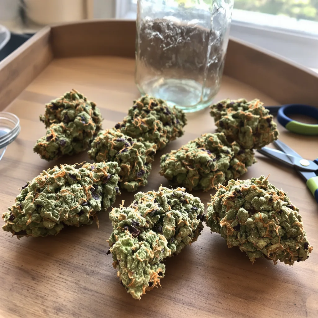Space Queen 50% indica / 50% sativa — fleur avec trichomes visibles
