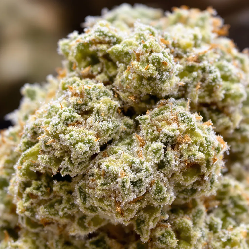 Gros plan de fleur de cannabis Stephen Hawking Kush CBD montrant fleur claire à faible résine