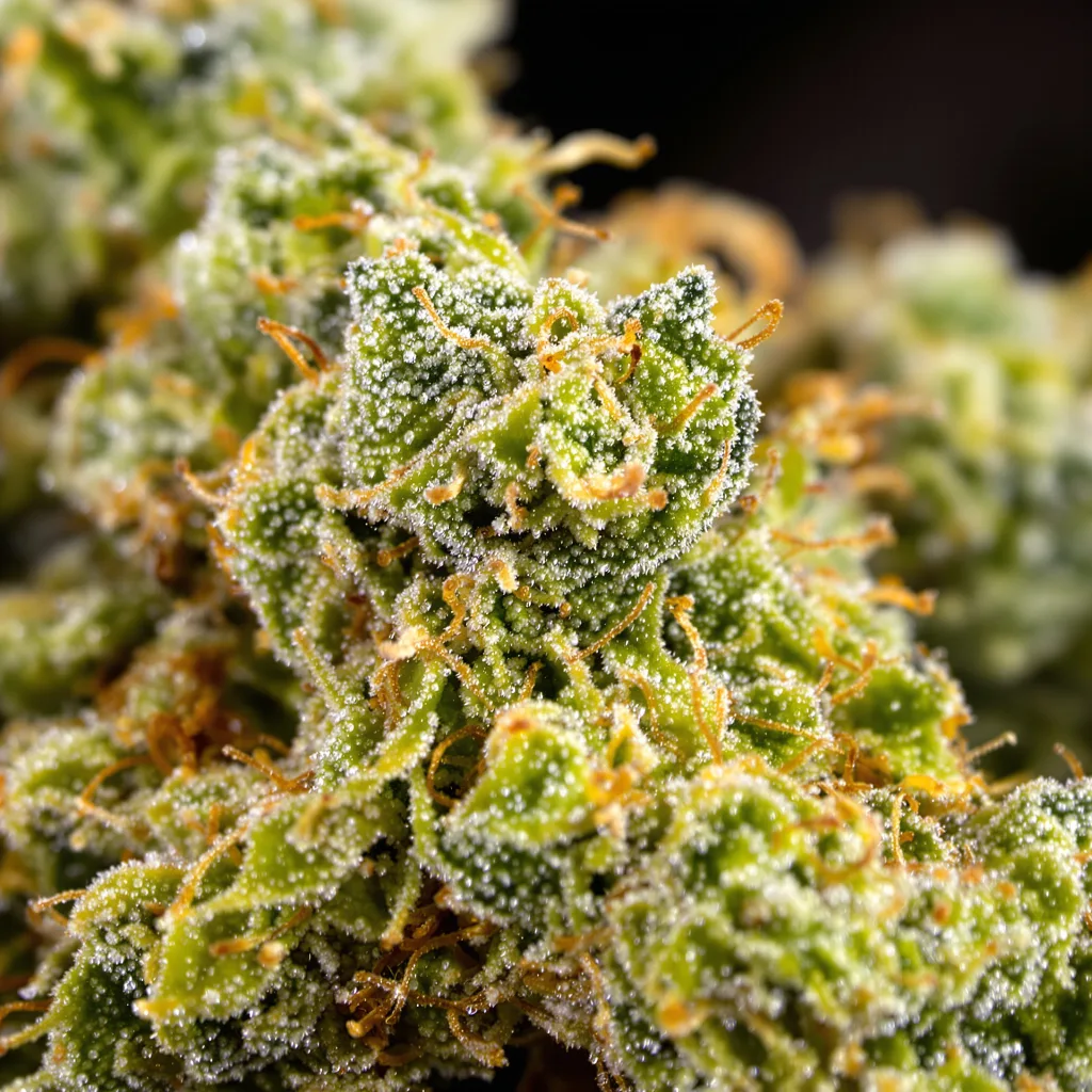 Gros plan de fleur de cannabis Steve's Dream Queen montrant structure aérée vert lime