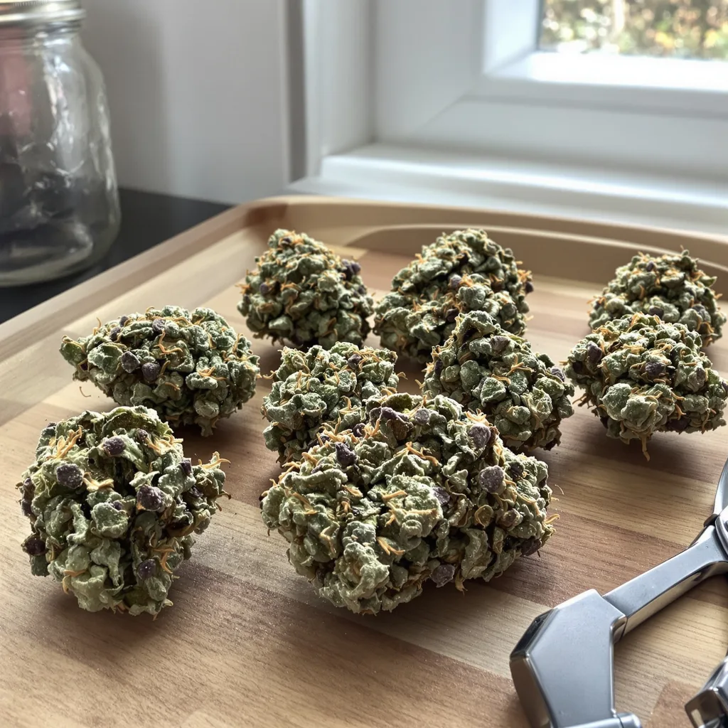 Sticky Dickie 64% indica / 36% sativa — fleur avec trichomes visibles