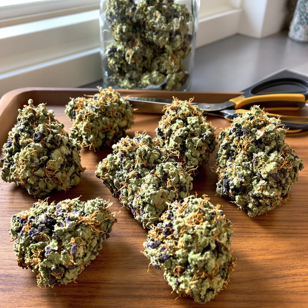 Sticky Dickie 64% indica / 36% sativa — fleur avec trichomes visibles