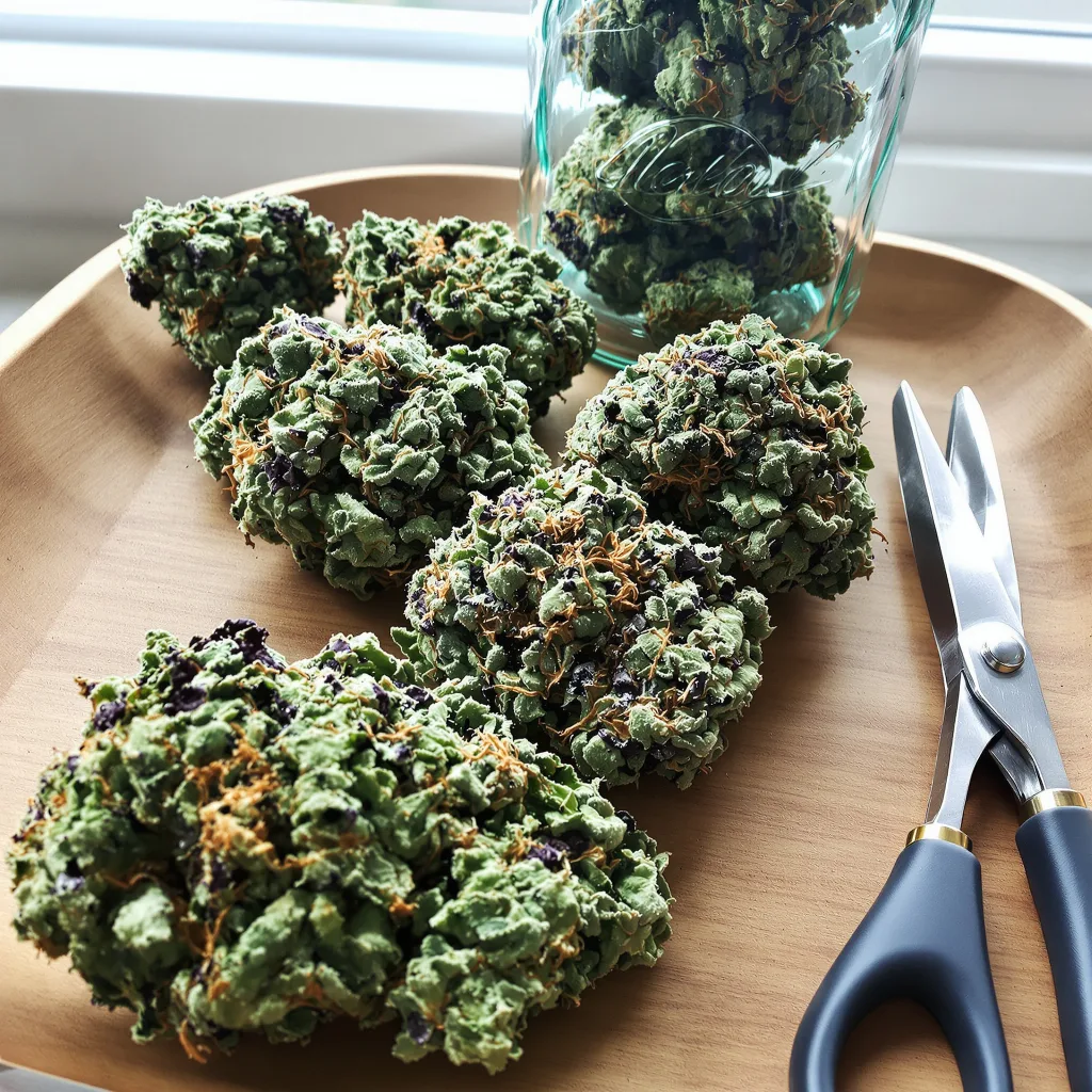 Strawberry Cheese 56% indica / 44% sativa — fleur avec trichomes visibles