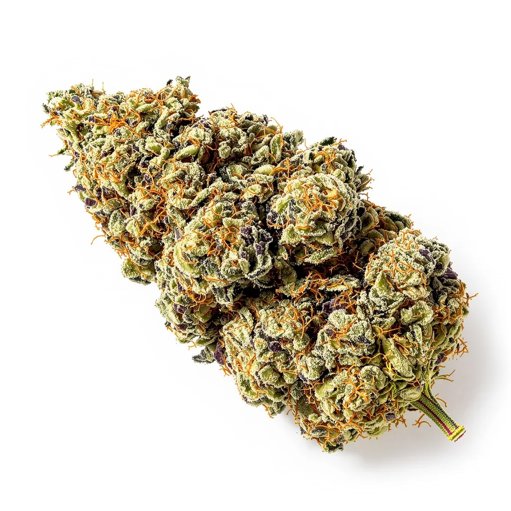 Strawberry Cheese 56% indica / 44% sativa — fleur avec trichomes visibles