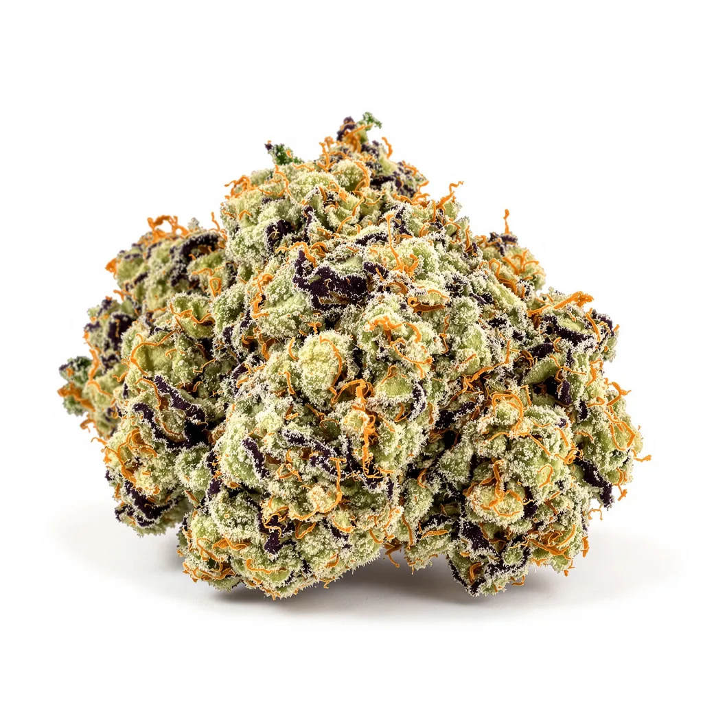 Strawberry Cheese 56% indica / 44% sativa — fleur avec trichomes visibles
