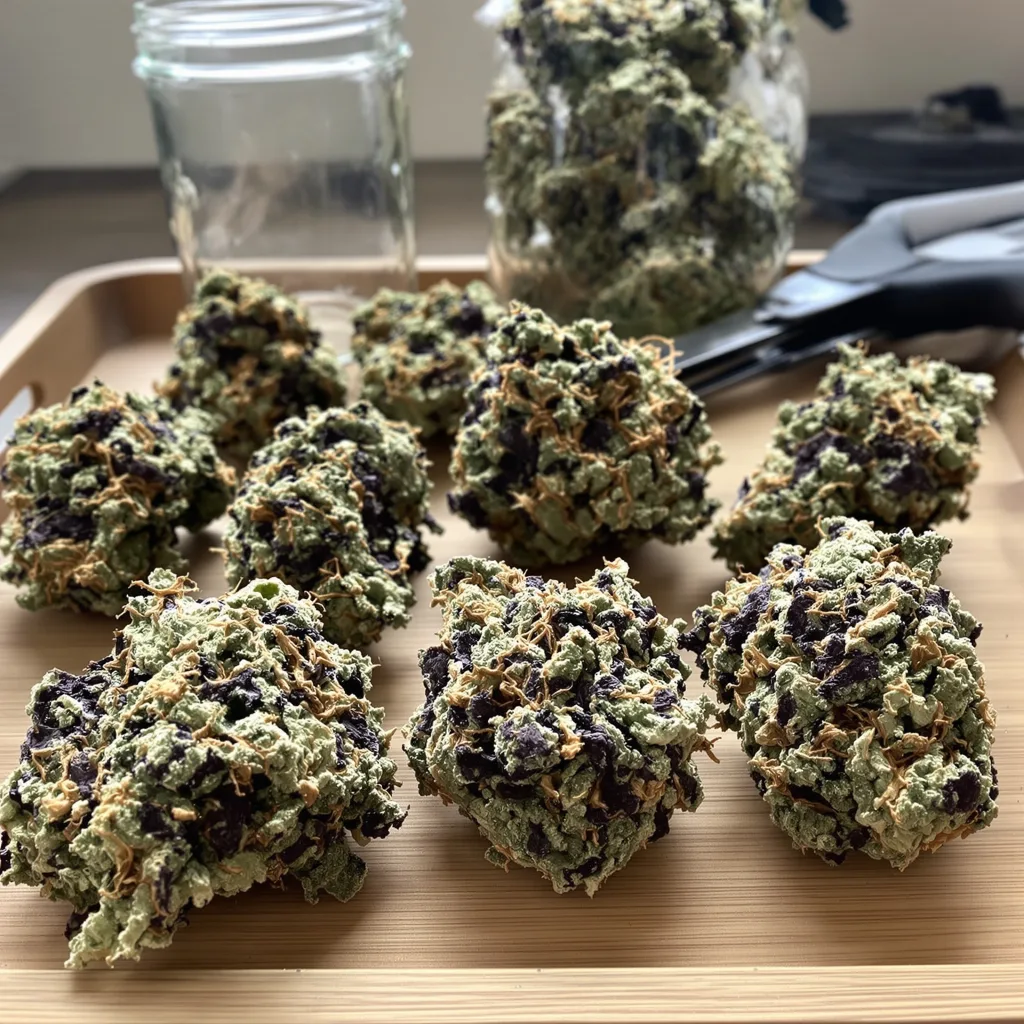 Strawberry Cheesecake 70% indica / 30% sativa — fleur avec trichomes visibles