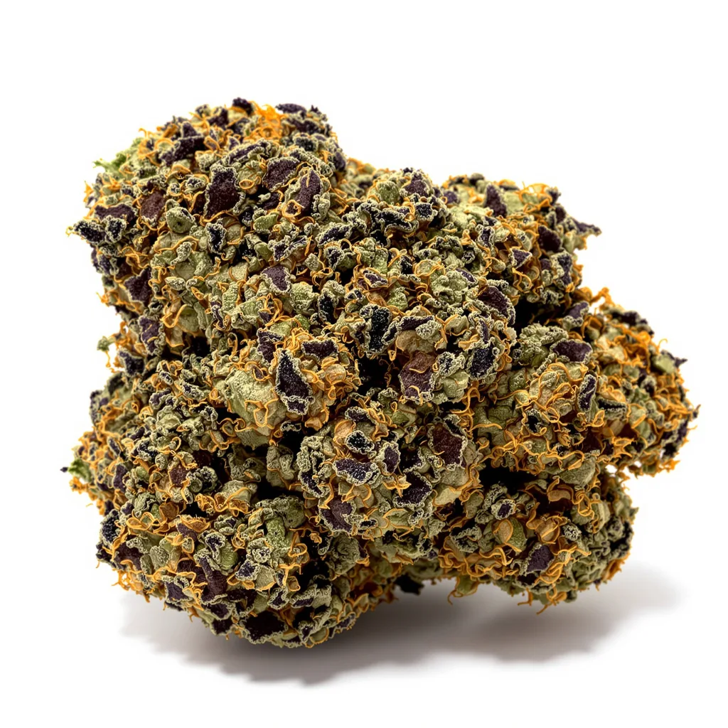 Strawberry Cheesecake 70% indica / 30% sativa — fleur avec trichomes visibles