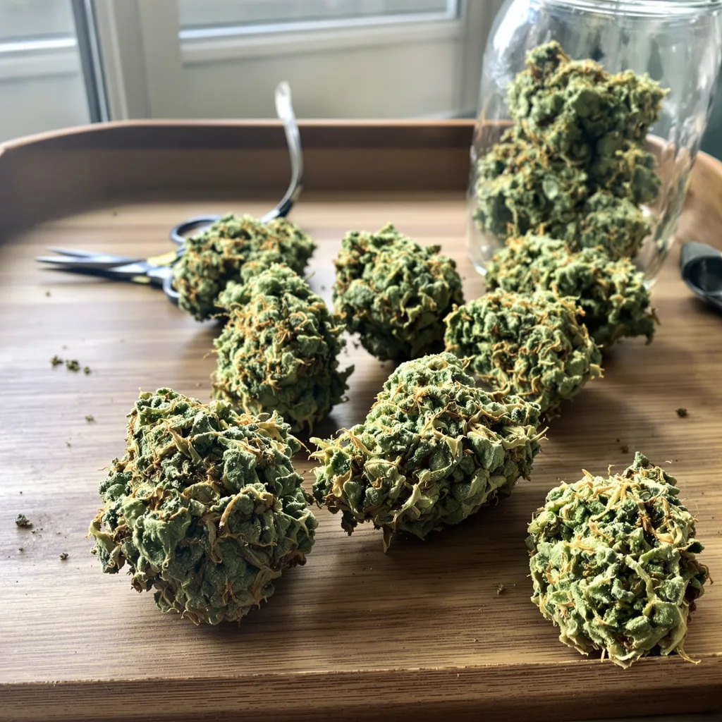 Strawberry Cough 11% indica / 89% sativa — fleur avec trichomes visibles