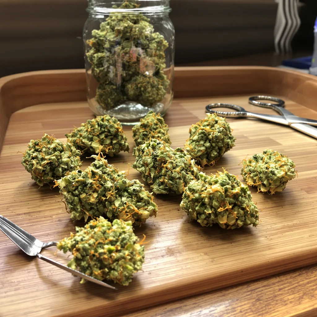 Strawberry 5% indica / 95% sativa — fleur avec trichomes visibles