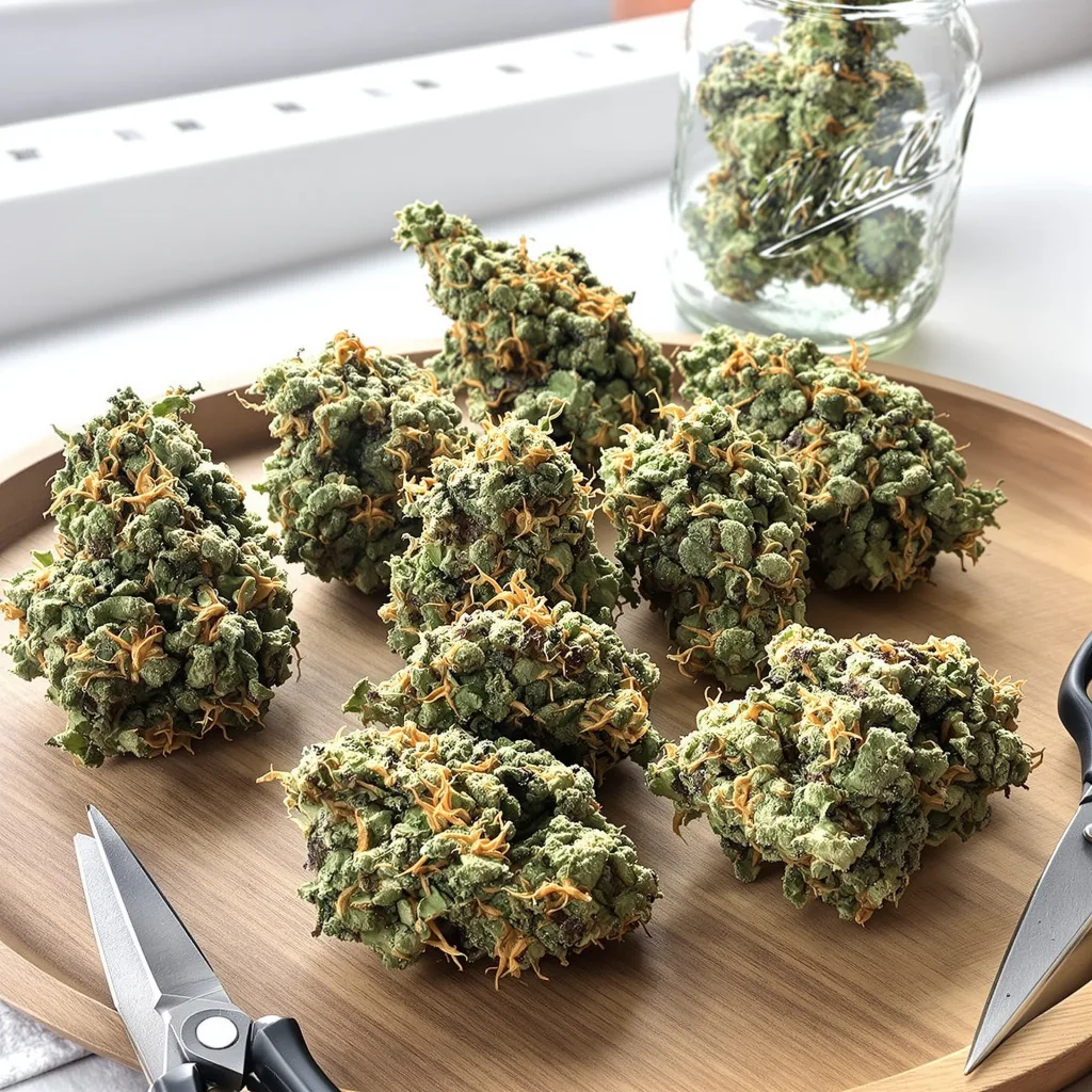 Strawberry Fizz Prerolls 50% indica / 50% sativa — fleur avec trichomes visibles