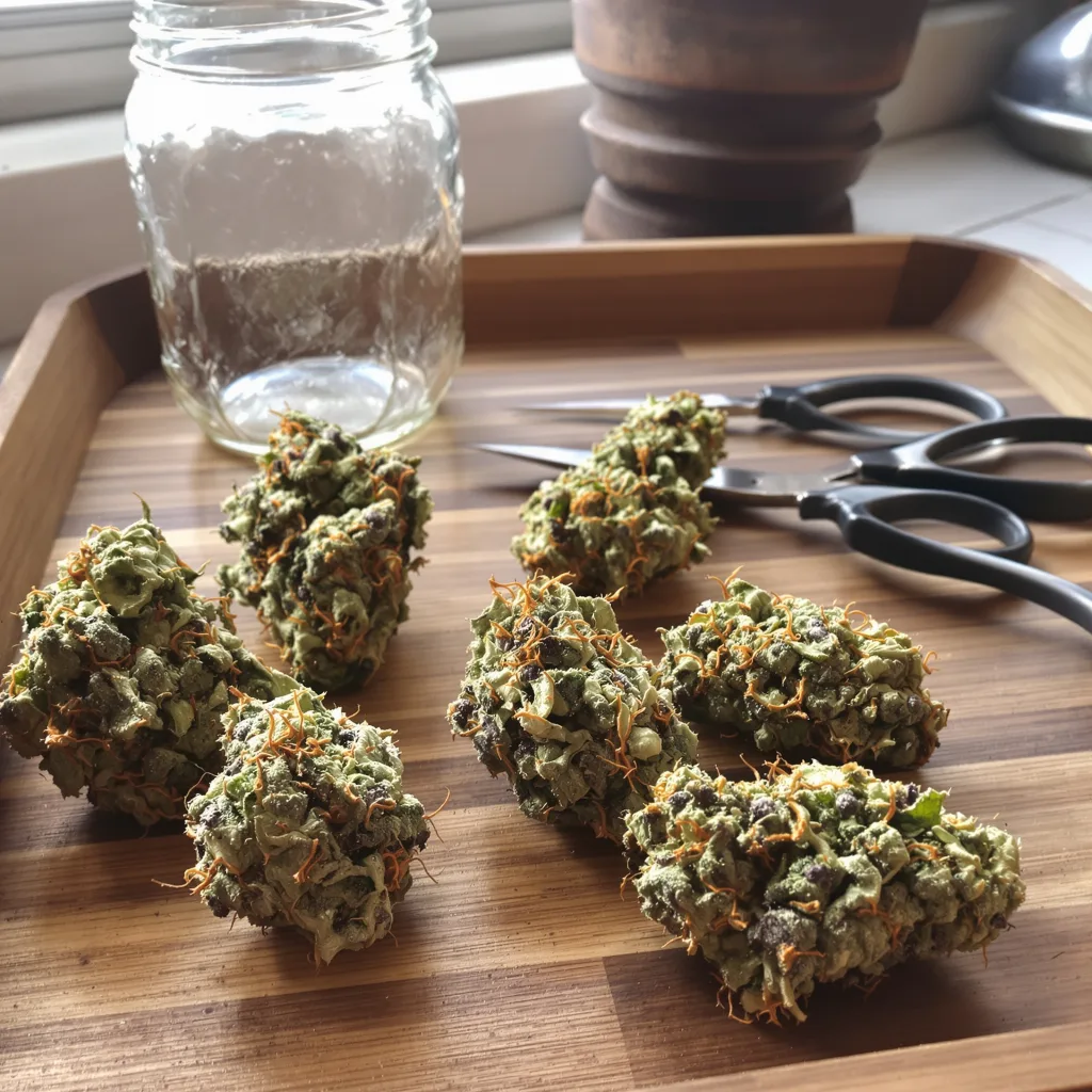 Strawberry Milkshake 48% indica / 52% sativa — fleur avec trichomes visibles