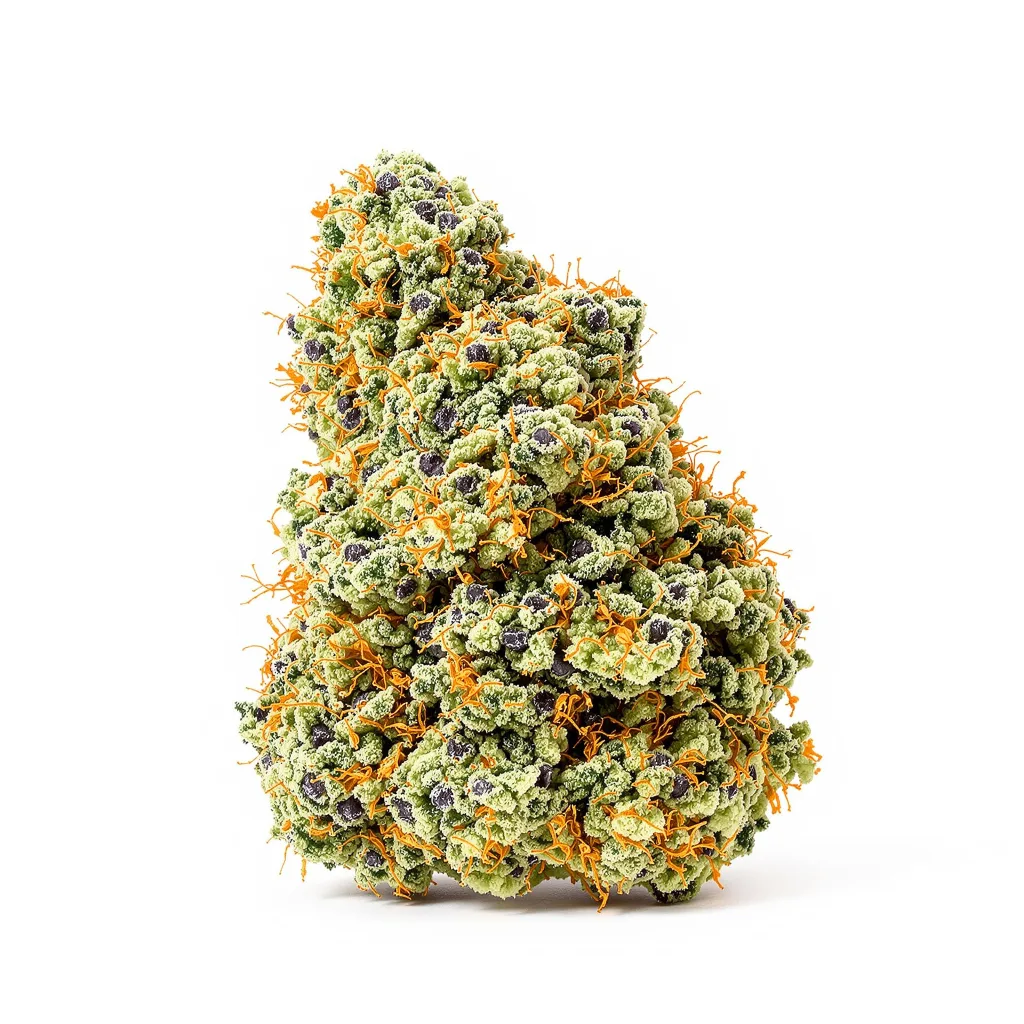 Strawberry Milkshake 48% indica / 52% sativa — fleur avec trichomes visibles