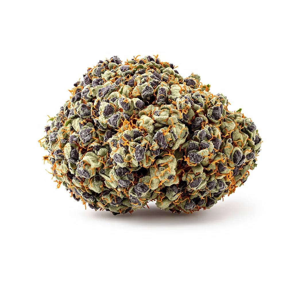 Sugar Kush 69% indica / 31% sativa — fleur avec trichomes visibles