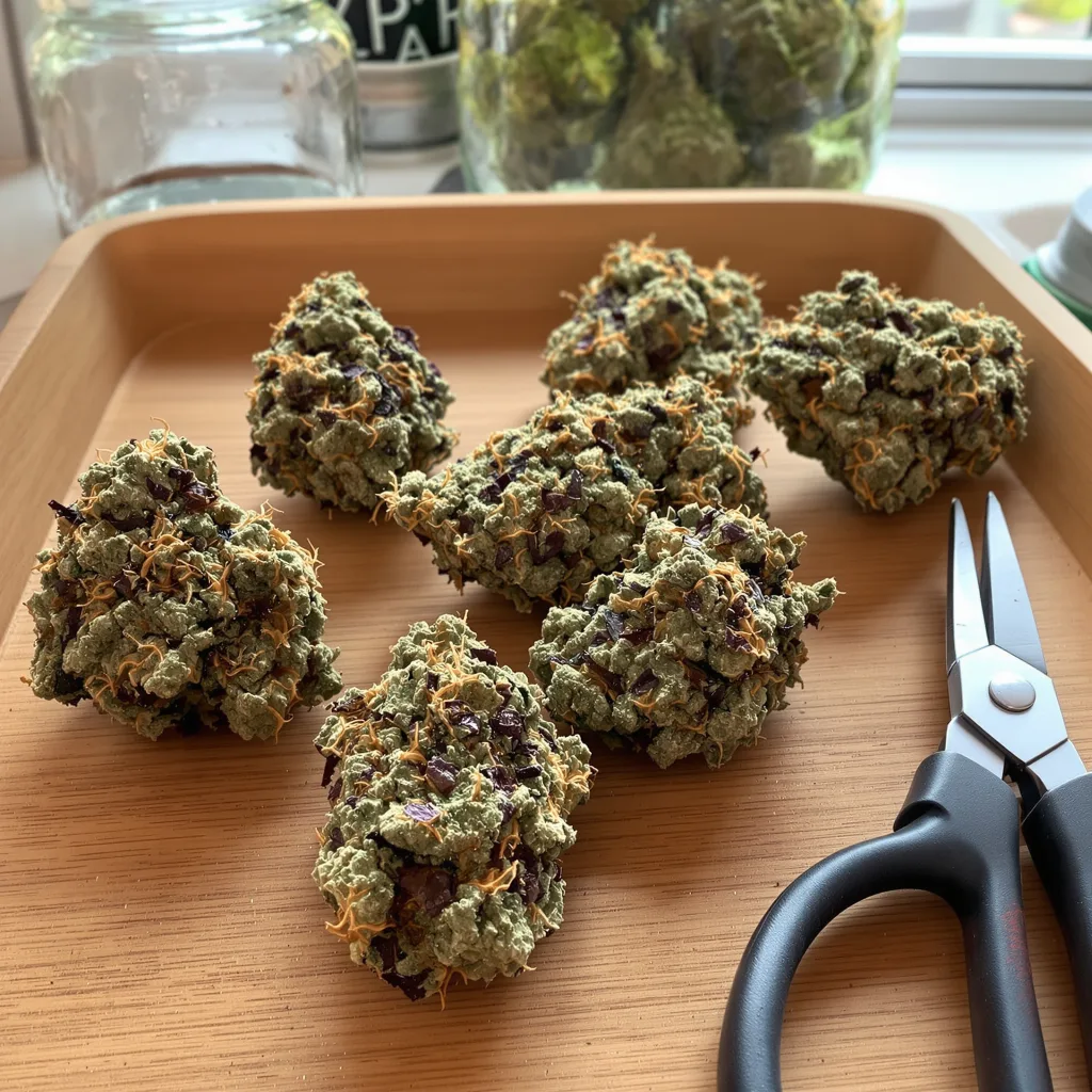 Sugar Shack 69% indica / 31% sativa — fleur avec trichomes visibles