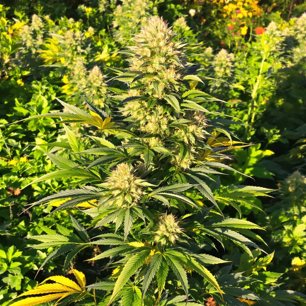 Sunrise 37% indica / 63% sativa — fleur avec trichomes visibles