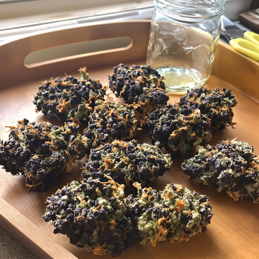 Super Kush 71% indica / 29% sativa — fleur avec trichomes visibles