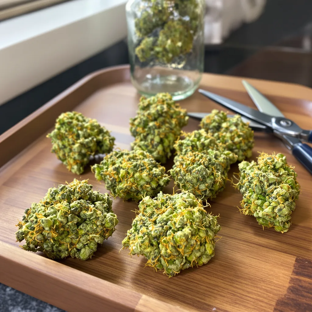 Super Lemon Haze 14% indica / 86% sativa — fleur avec trichomes visibles