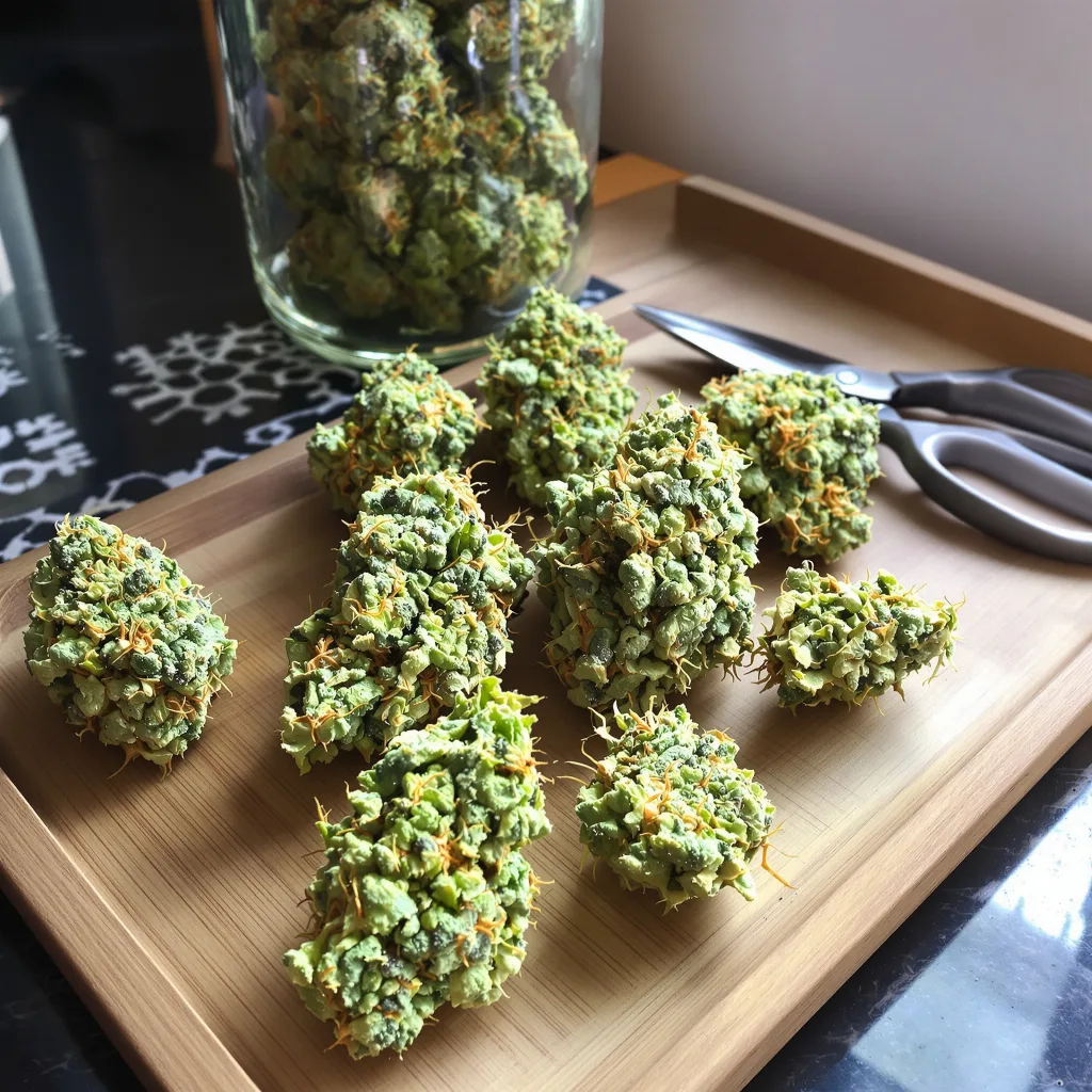 Super Sour Diesel 50% indica / 100% sativa — fleur avec trichomes visibles