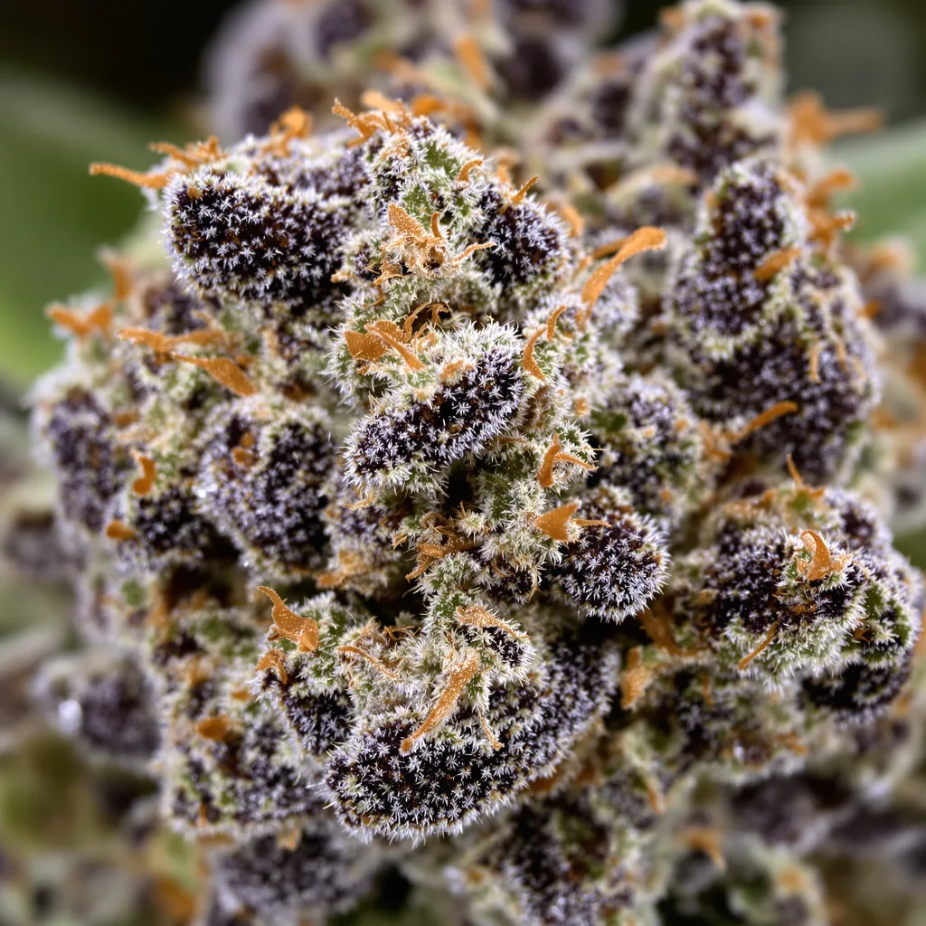 Gros plan de fleur de cannabis Supergirl montrant calices denses aux reflets violets