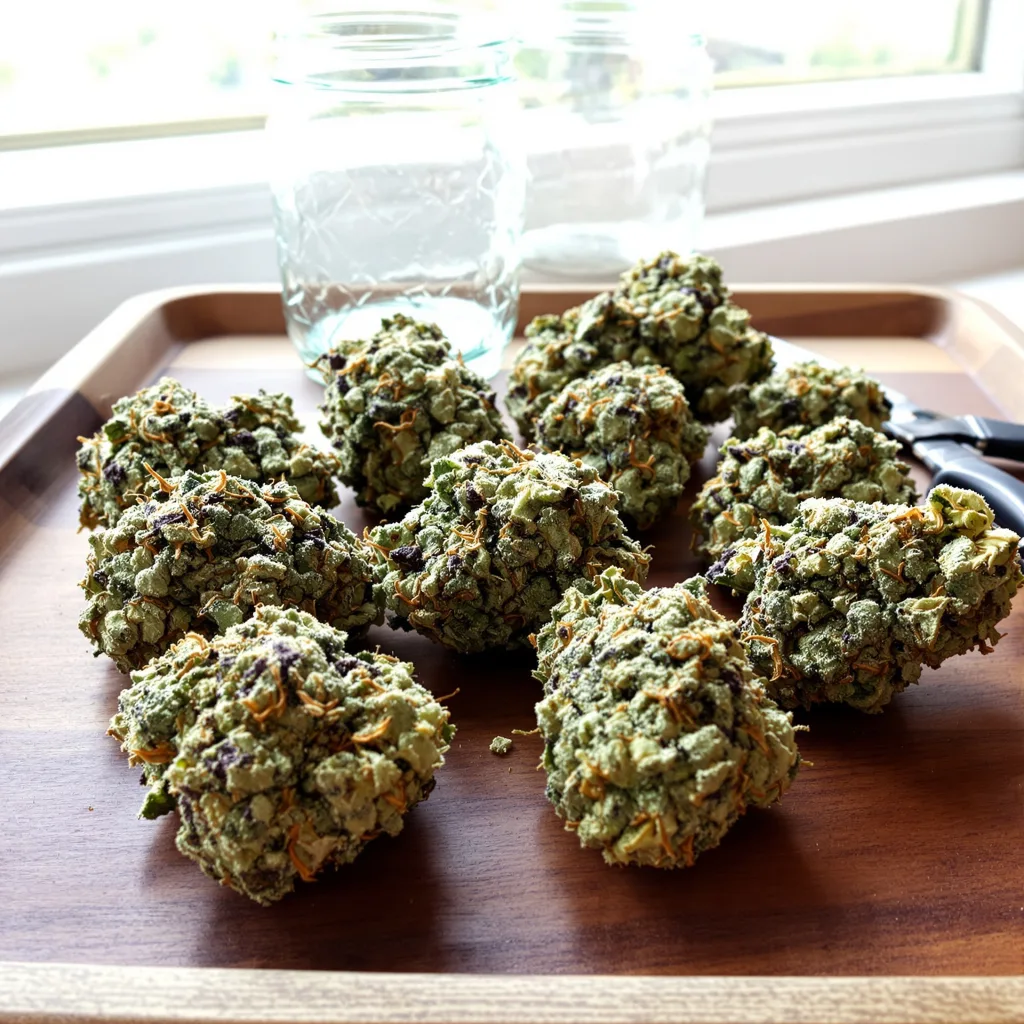 Superglue 52% indica / 48% sativa — fleur avec trichomes visibles