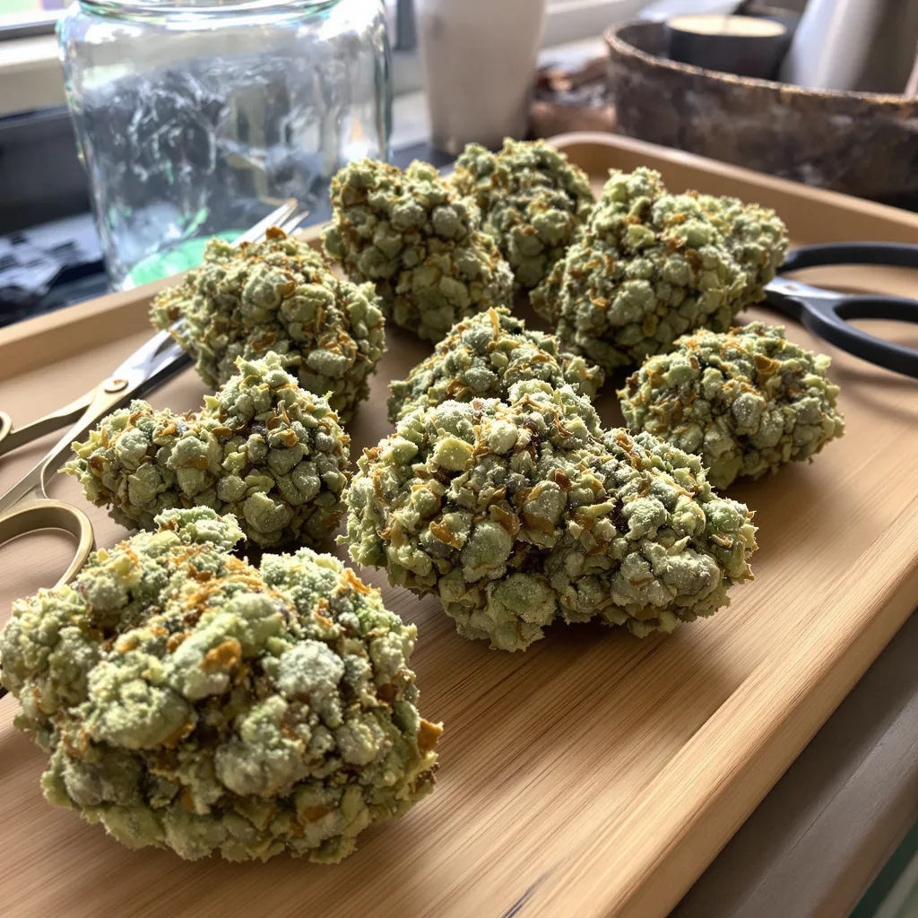 Suzy Q CBD 50% indica / 50% sativa — fleur avec trichomes visibles
