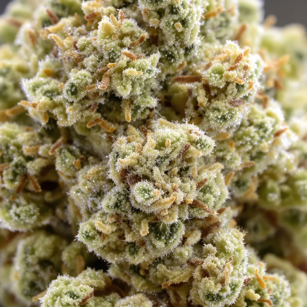 Gros plan de fleur de cannabis Sweet and Sour Widow CBD montrant fleur claire à faible résine