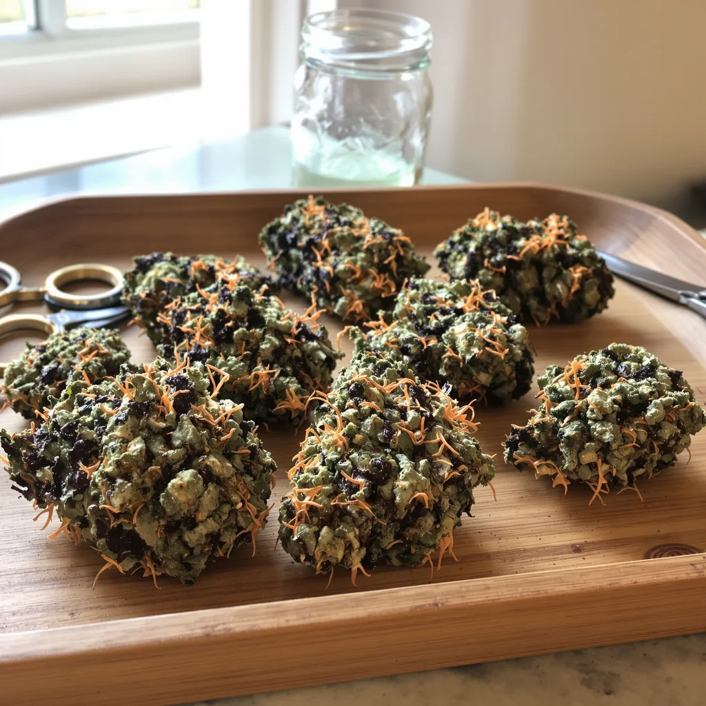 Sweet and Sour Widow 70% indica / 30% sativa — fleur avec trichomes visibles