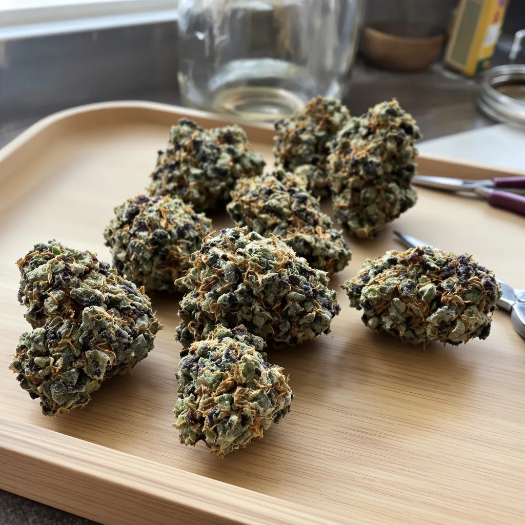 Sweet Baby Jane 82% indica / 18% sativa — fleur avec trichomes visibles