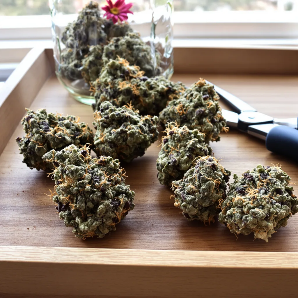 Sweet Baby Jane 82% indica / 18% sativa — fleur avec trichomes visibles
