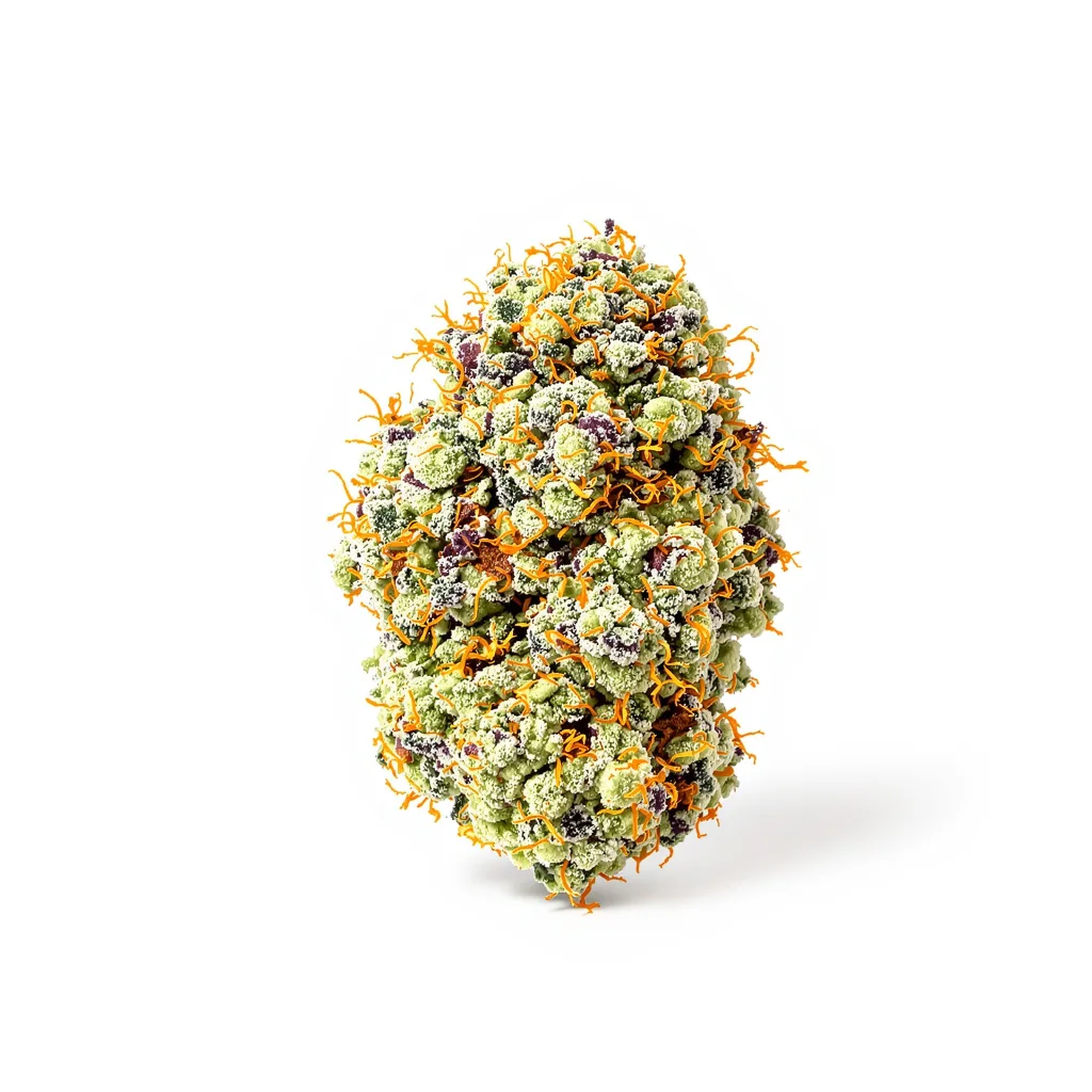 Sweet Berry 38% indica / 62% sativa — fleur avec trichomes visibles