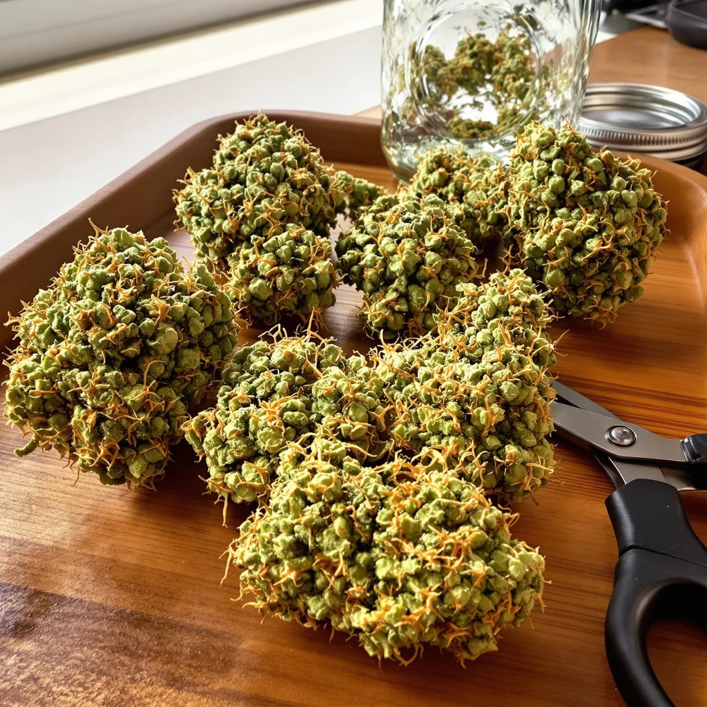 Sweet Cheese 17% indica / 83% sativa — fleur avec trichomes visibles