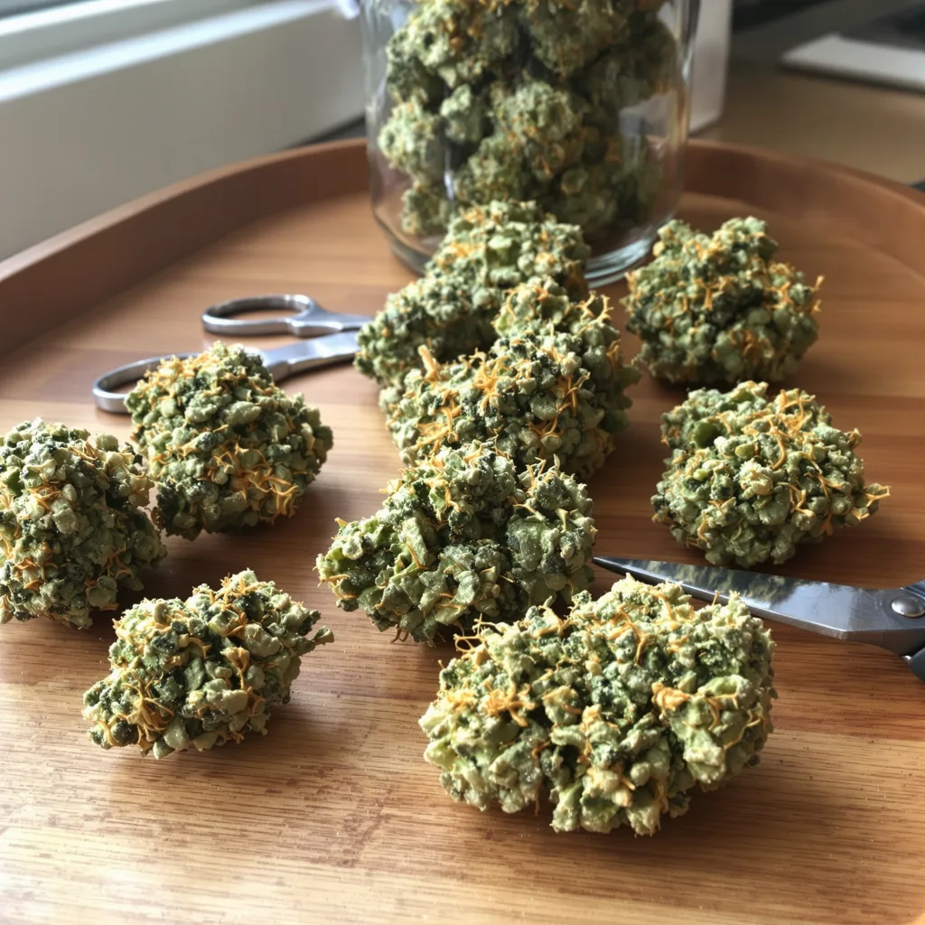 Sweet Diesel 14% indica / 86% sativa — fleur avec trichomes visibles
