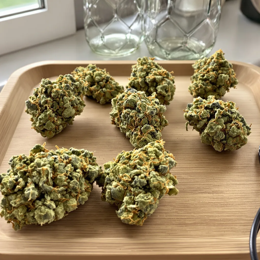 Sweet Island 19% indica / 81% sativa — fleur avec trichomes visibles