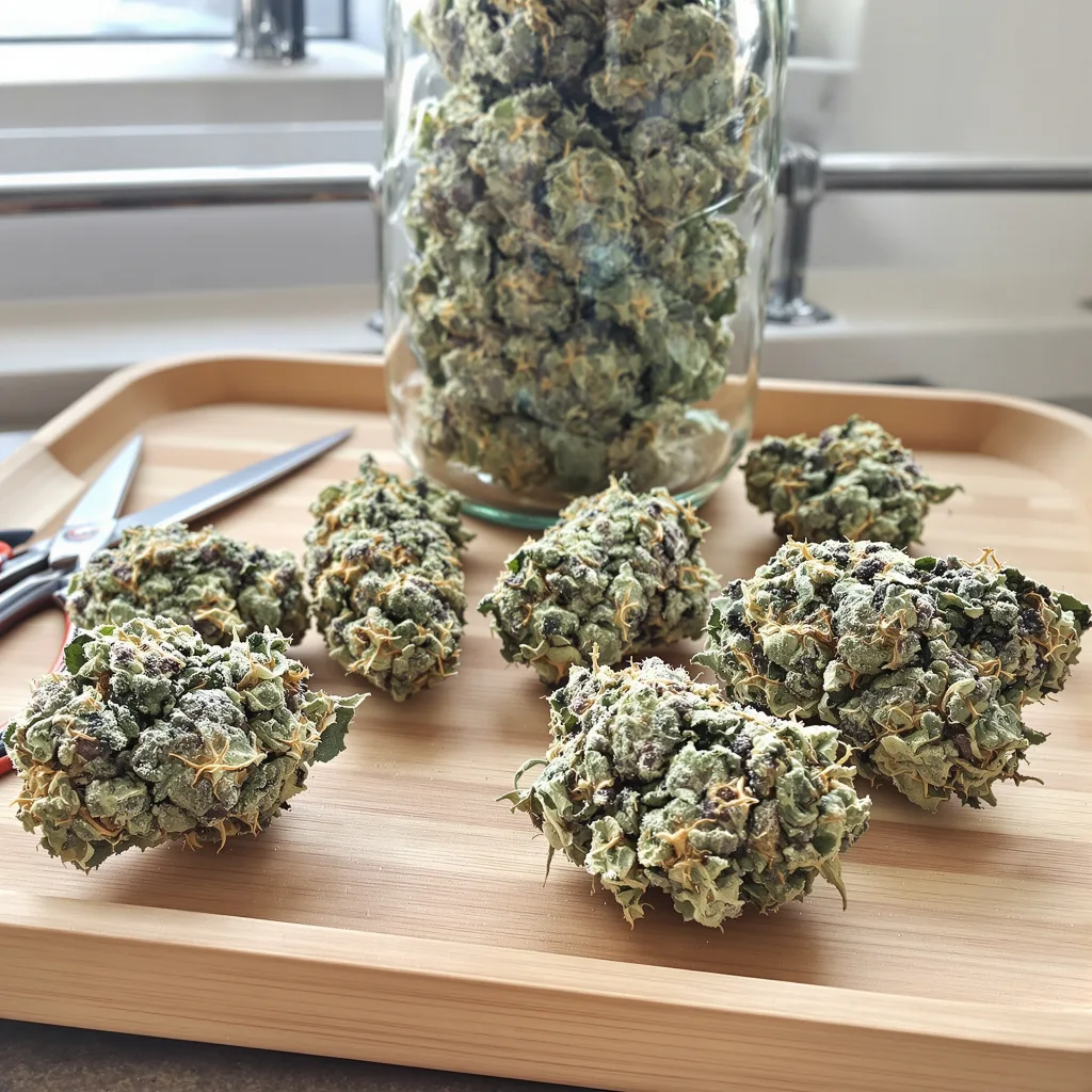 Sweet Nina 54% indica / 46% sativa — fleur avec trichomes visibles