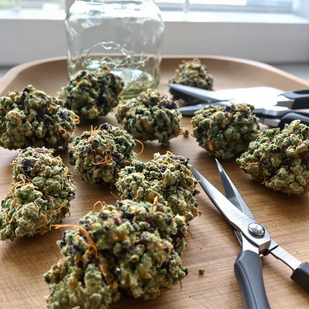 Sweet Nina 54% indica / 46% sativa — fleur avec trichomes visibles