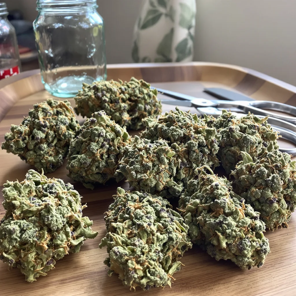 Sweet Pebbles 49% indica / 51% sativa — fleur avec trichomes visibles