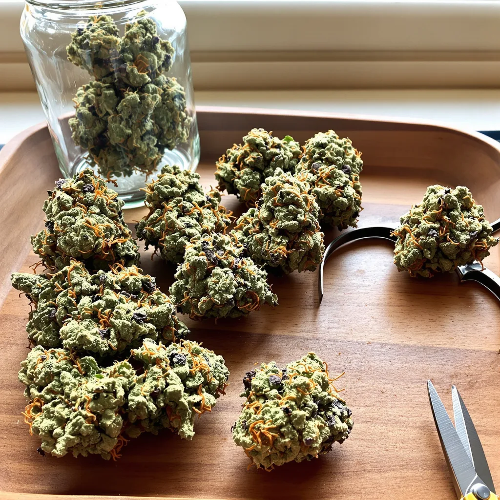 Sweet Tooth 36% indica / 64% sativa — fleur avec trichomes visibles