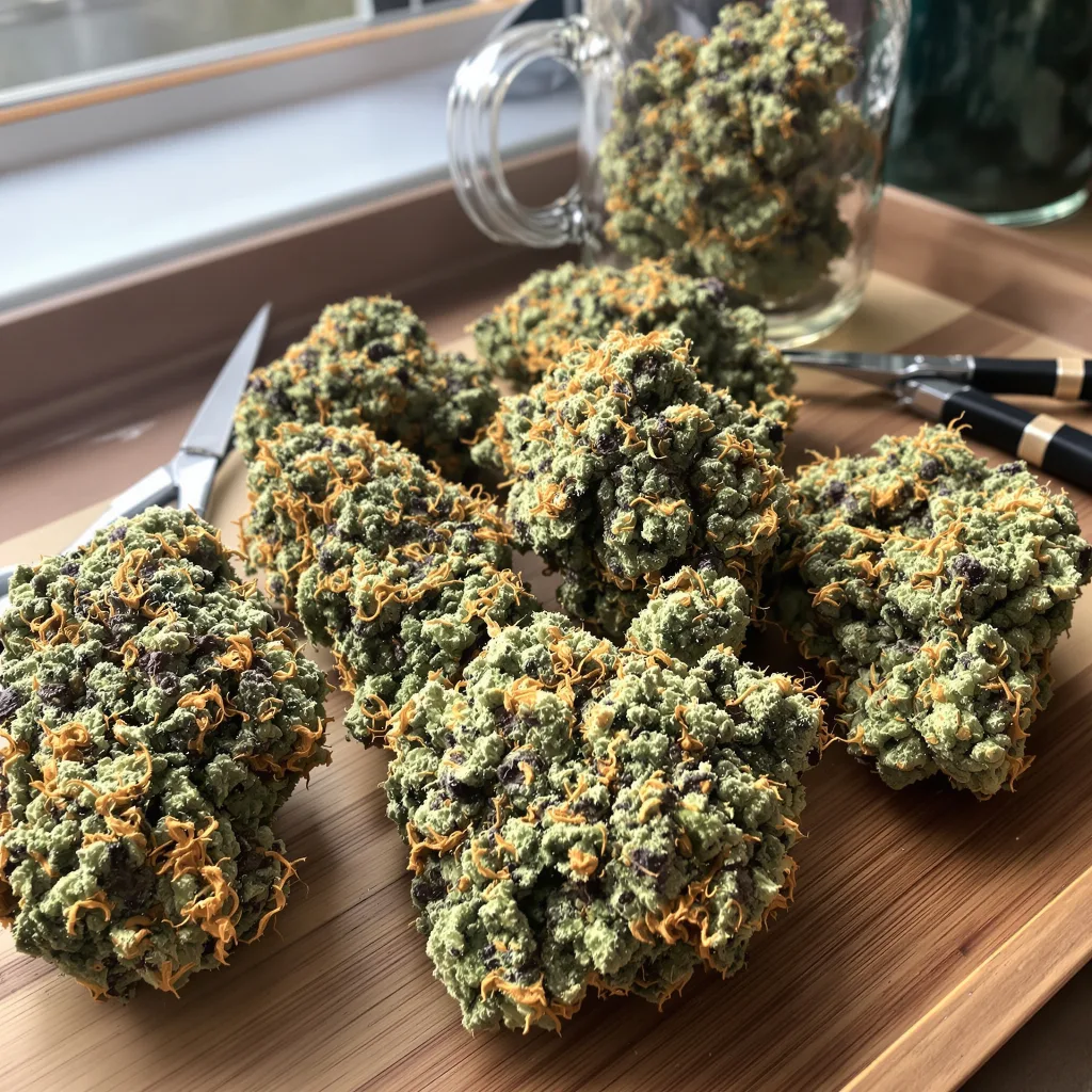 Tahoe OG Kush 62% indica / 38% sativa — fleur avec trichomes visibles