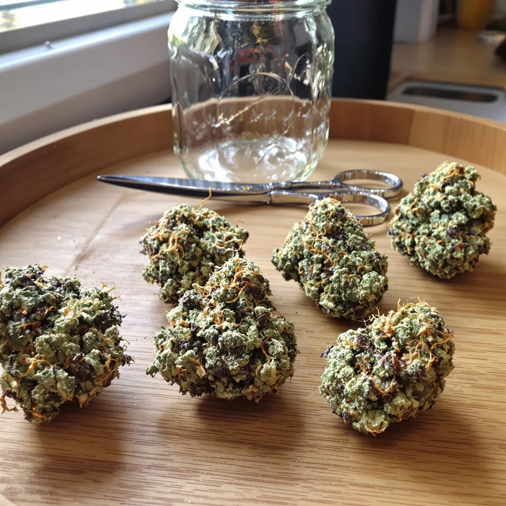 Tangerine Haze 40% indica / 60% sativa — fleur avec trichomes visibles