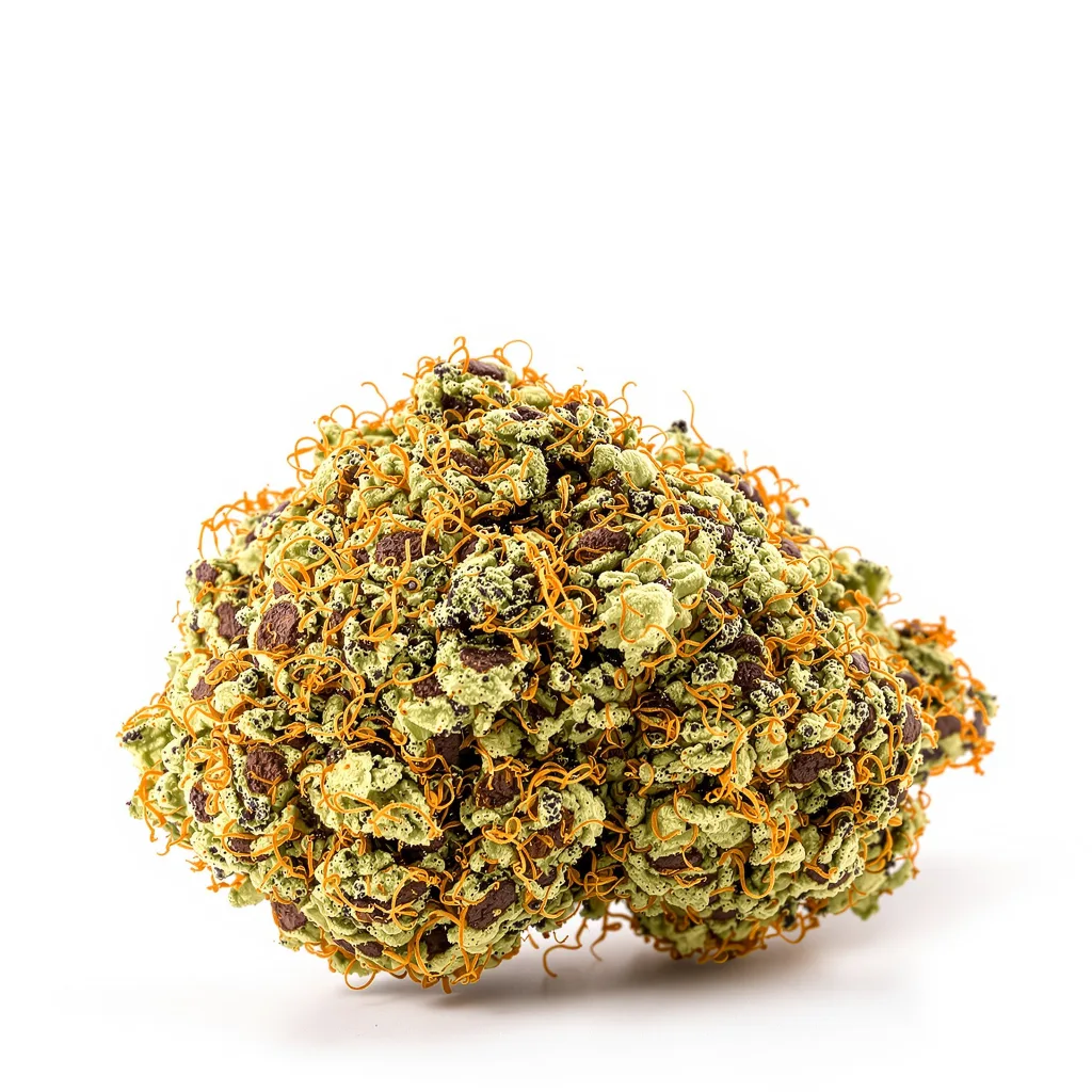 Tangerine Kush 70% indica / 30% sativa — fleur avec trichomes visibles